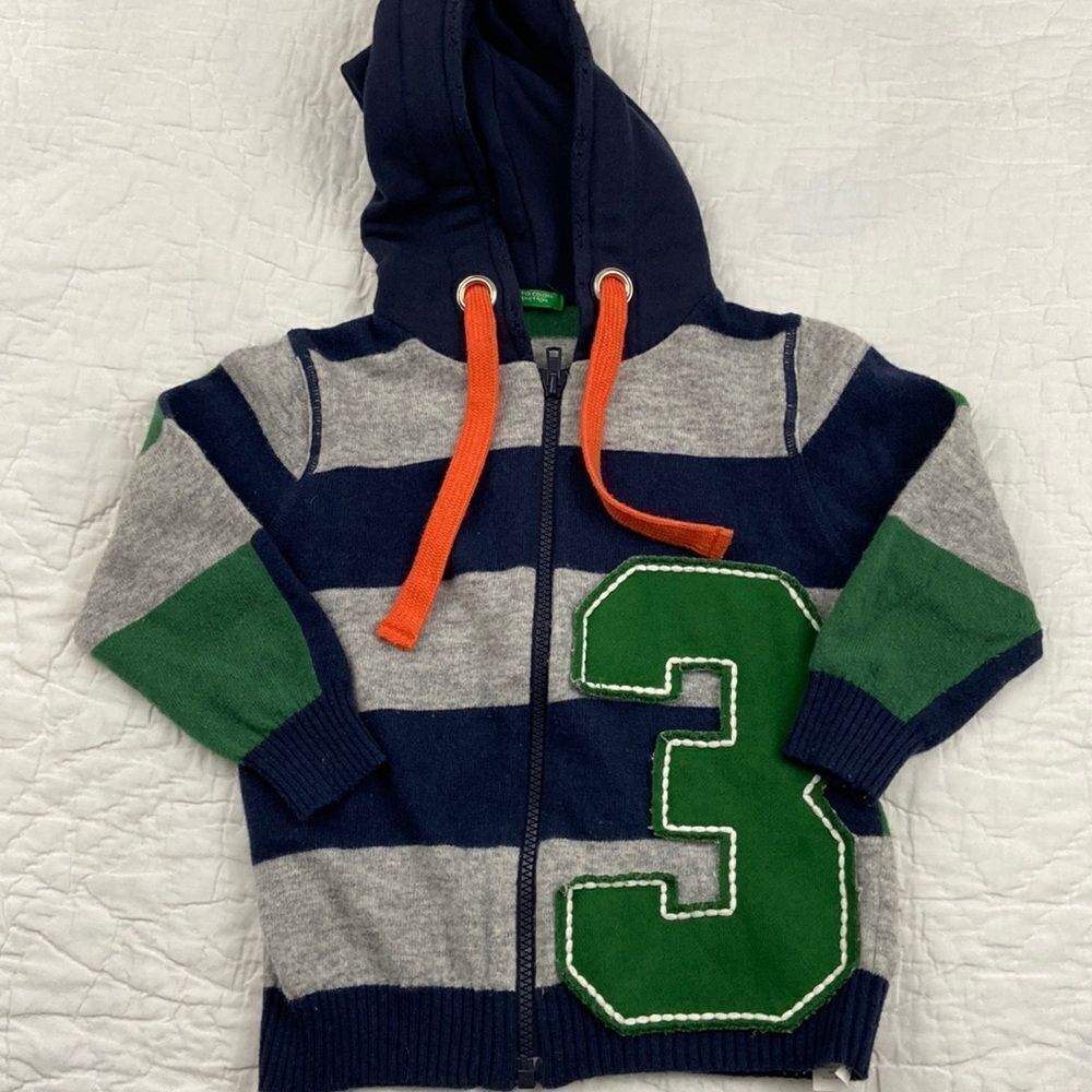 United Colors Of Benetton Toddler Boys Wool Zippered Hoodie size 24 Months
